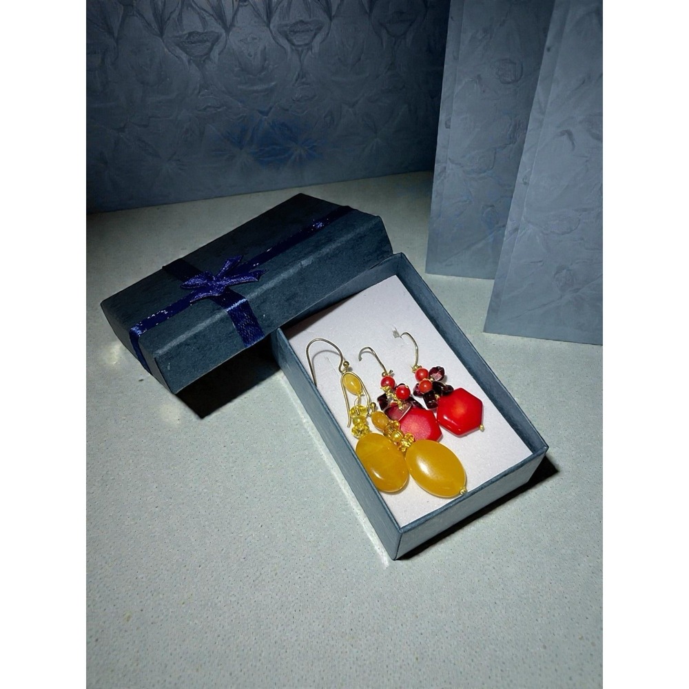 Lot Set Of 2 /Two Women's  Earrings Pierced Dangle‎ Drop Bead /Beaded Red Yellow